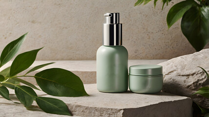 Elegant Green Packaging for Natural Skincare Products Sustainable Design for Beauty