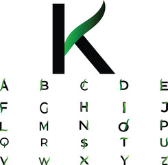 A To Z Eco Alphabet Green Leaf Letters on White Background