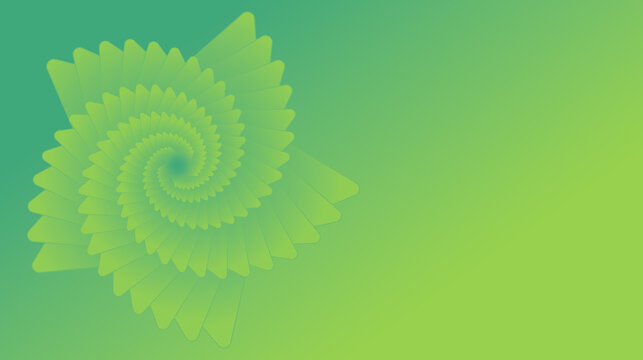 Abstract green background with natural spiraling geometric fibonacci pattern resembling plant forms, , banner for ecological and spiritual development with golden ratio grid.