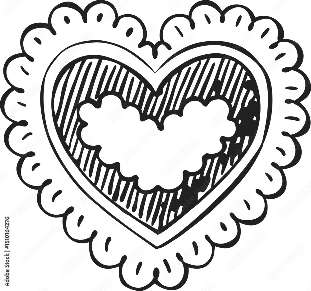 Poster hand drawn heart shaped lace design with intricate patterns and scalloped edges