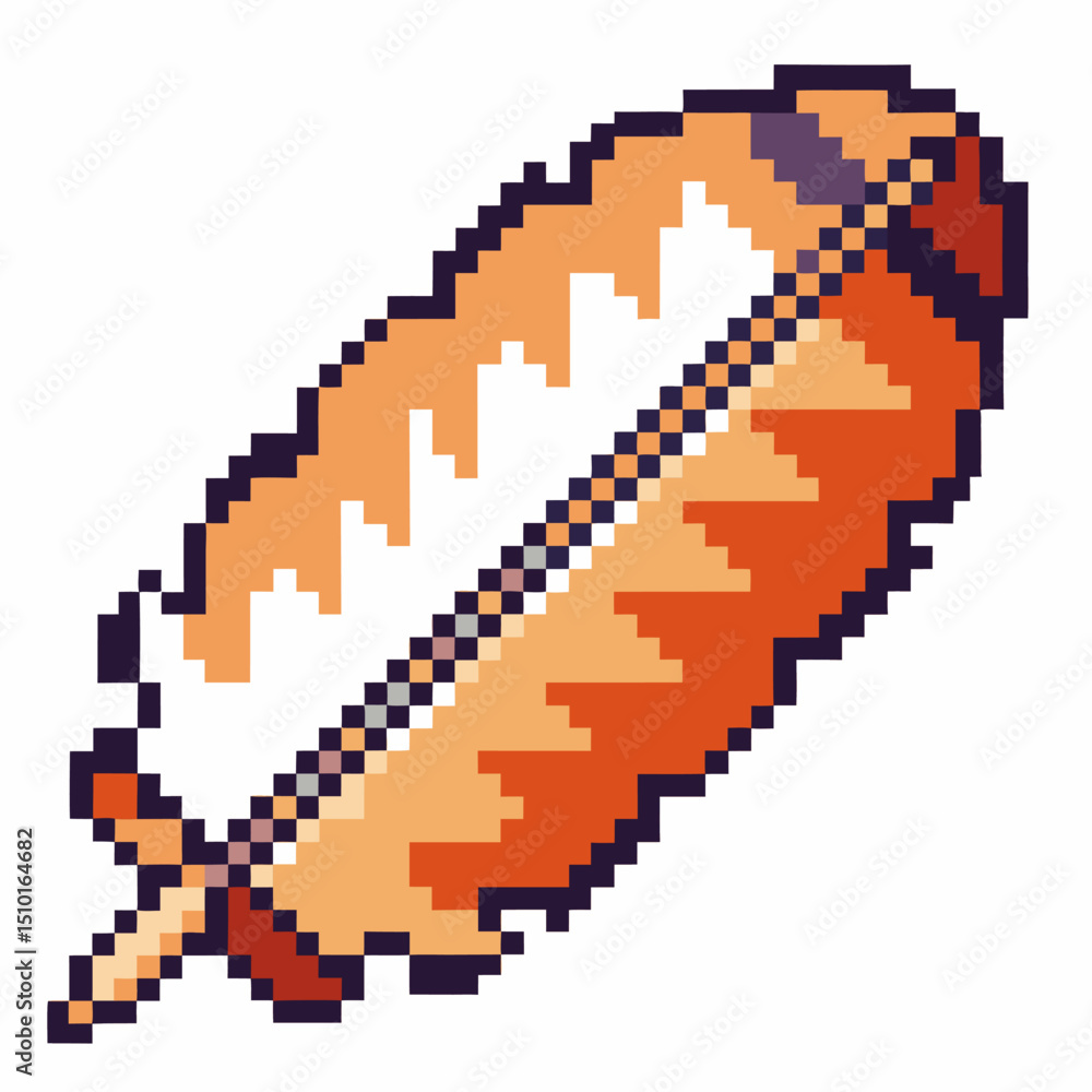 Poster pixelated feather icon in retro 8 bit style, nostalgic design element