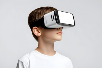Excited Boy with VR Goggles Making Peace Signs, Virtual Reality, Gaming, Fun, Technology, Immersive, Child, Happiness