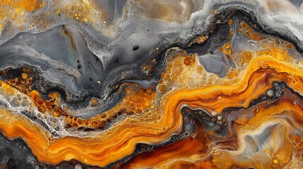 Fototapeta premium A piece of an alcohol ink painting. It's modern art with a bright, abstract background, great for wallpaper. It looks like marble and is made with fluid art, perfect for modern designs. 