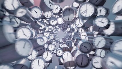Clocks in Perspective: A visual representation of time, featuring an array of clocks creating a mesmerizing vortex, conveying the essence of temporality and measurement.