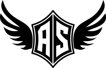 AS logo emblem with winged and shield template