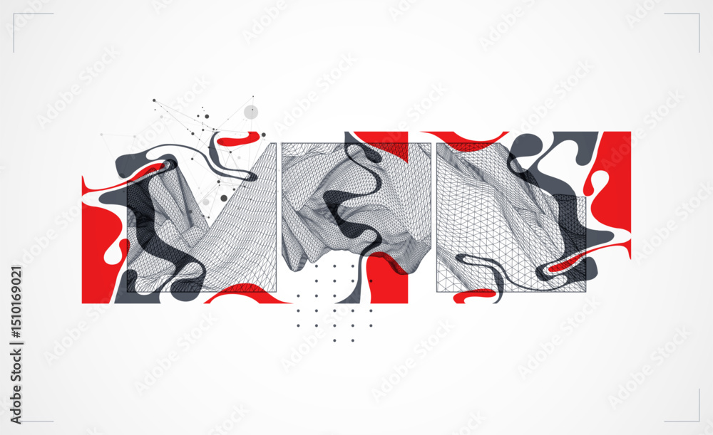 Aufkleber Abstract art wireframe background. Modern science or technology art elements. Surface illustration. Hand made vector.
