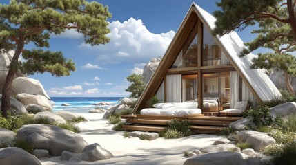 Modern A Frame Beach House Cabin Retreat  Oceanfront Luxury Getaway