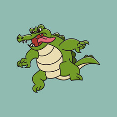 Angry Cartoon Crocodile Character Jumping with Tongue Out