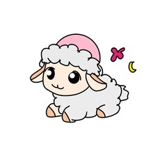 Kawaii Eid Sheep with Cap – Cute Qurban Cartoon Illustration