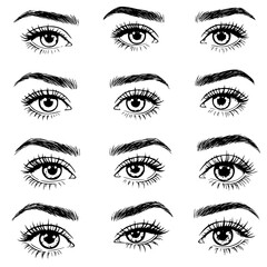 Fototapeta premium vector set of female eyes. Collection of female eyes silhouettes isolated on transparent background