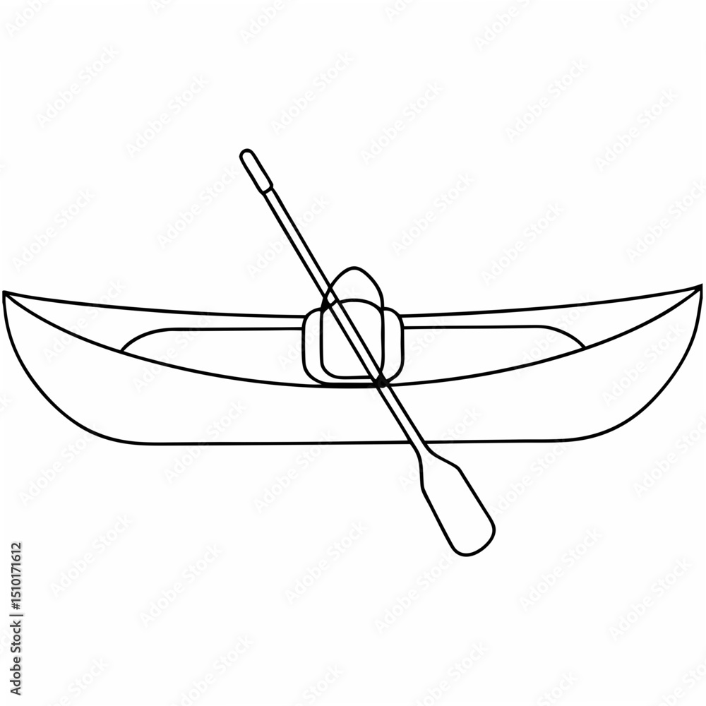 Poster outline illustration of a canoe with paddle on a white background suitable for various design projec