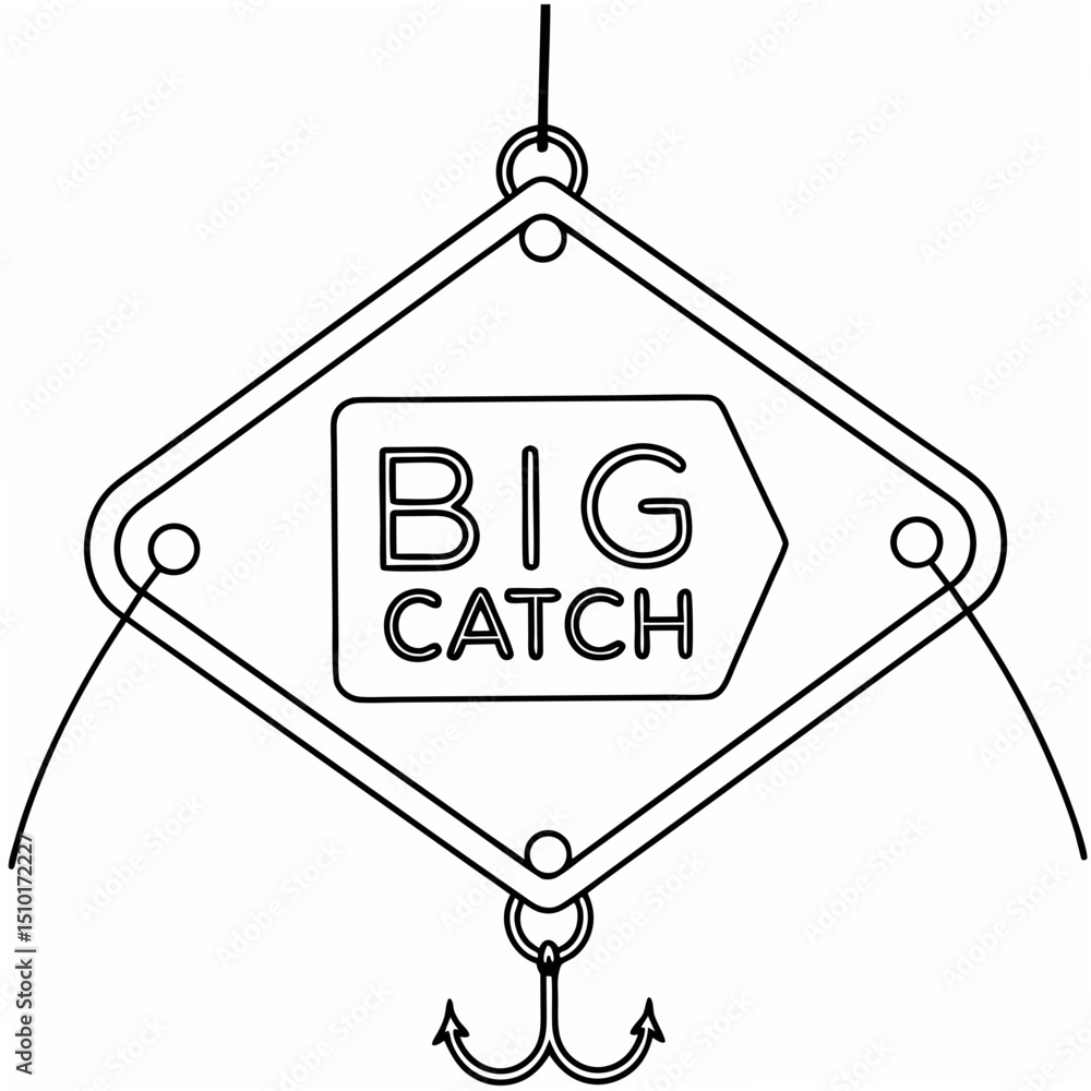 Poster vector illustration of a big catch concept displayed on a fishing hook with transparency suitable fo