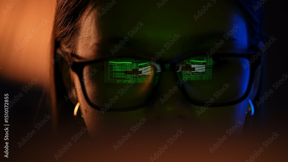Poster close up of computer screen reflection in glasses