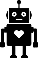 Robot With Heart Silhouette Vector Illustration 