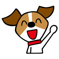 ジャックラッセルテリア犬キャラクター　手を上げて返事ポーズ