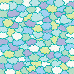 Fototapeta premium Cute clouds pop background material. Fluffy, soft, moist, Harajuku style, Aqua color. / かわいい雲のポップな背景素材 ふわふわ やわらかい しっとり 原宿系 アクアカラー