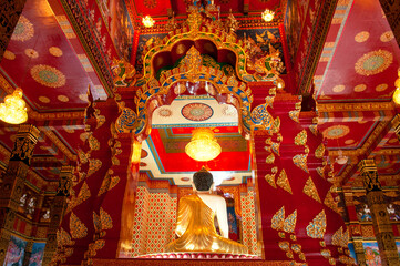 White Buddha Statue Inside Chapel at Wat Maha That Wachiramongkol (Wat Bang Thong), Phang Nga,...