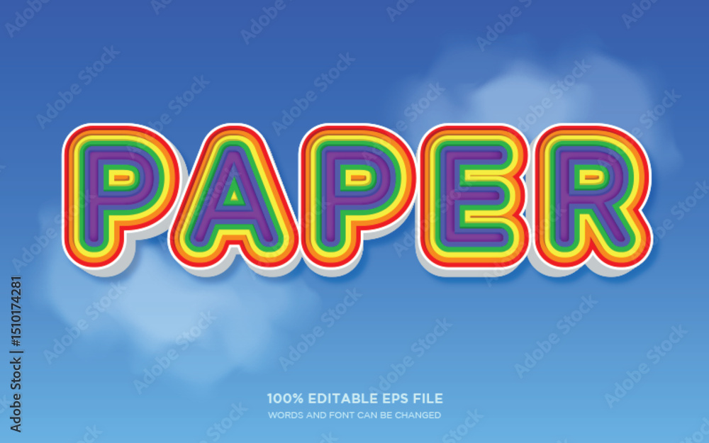 Poster eye-catching 'paper' word art! rainbow layers create a dynamic papercut 3d text style effect