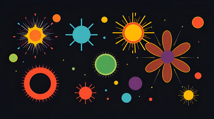 Mid century shapes, starburst, molecule nuclear, atomic age space colorful isolated retro set