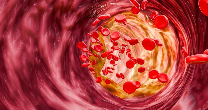 Unhealthy diet impact on blood vessels and heart health caused by cholesterol buildup, trans fats, processed food, increasing risks of heart attacks, strokes, and  chronic diseases. 3D rendering.