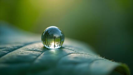 Water Droplet on Leaf Reflecting Infinite Mirror Loop