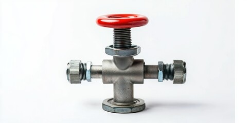Ball valve with red handle on white background