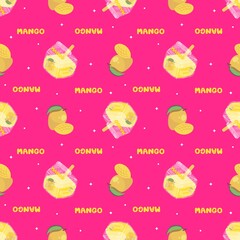 Cute mango juice seamless pattern