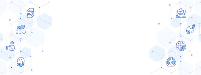 Environment Banner Vector Illustration with Two-sided Icon Style. Line Duotone icon. Containing. planet earth, eco friendly, protect, worldwide, environment, sustainable, green planet