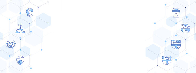 Environment Banner Vector Illustration with Two-sided Icon Style. Line Duotone icon. Containing. global warming, green earth, earth day, environment protection, earth, factory, ecology, recycling bin