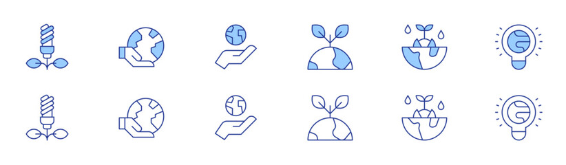 Environment icon set in two styles, Duotone and Thin Line style. Editable stroke. ecology and environment, plant, environment, ecology, light bulb