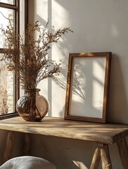 Rustic Wooden Frame Mockup Elegant Minimalist Design Mockup for Home Decor and Branding