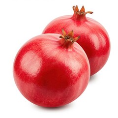 Two vibrant red pomegranates isolated on a white background close up shot fruit
