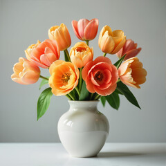 Orange and yellow tulips in soft studio lighting