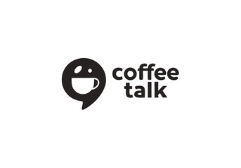 Coffee talk logo design happy coffee cup chat