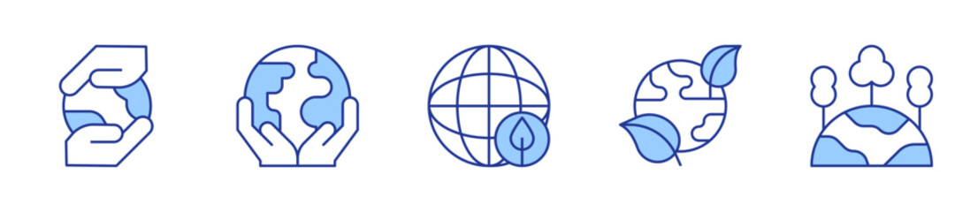 environment, green planet, sustainable, planet earth. Environment Icon vector illustration. Line Duotone style. Editable stroke