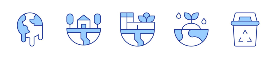 Obraz premium global warming, ecology, earth, recycling bin, factory. Environment Icon vector illustration. Line Duotone style. Editable stroke