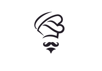 Chef silhouette mustache culinary design logo