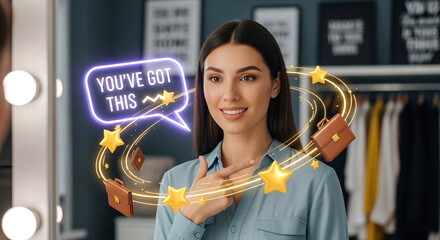 Confident woman with motivational "YOU'VE GOT THIS" career graphics