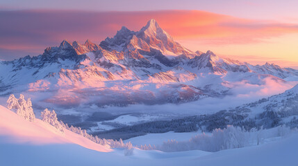 Sunrise Over Snowy Mountains