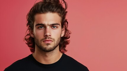 Obraz premium Front view of male with half-up hairstyle and minimal expression