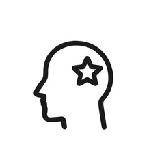 Simple Outline Style Human Head with Star Inside Brain Icon