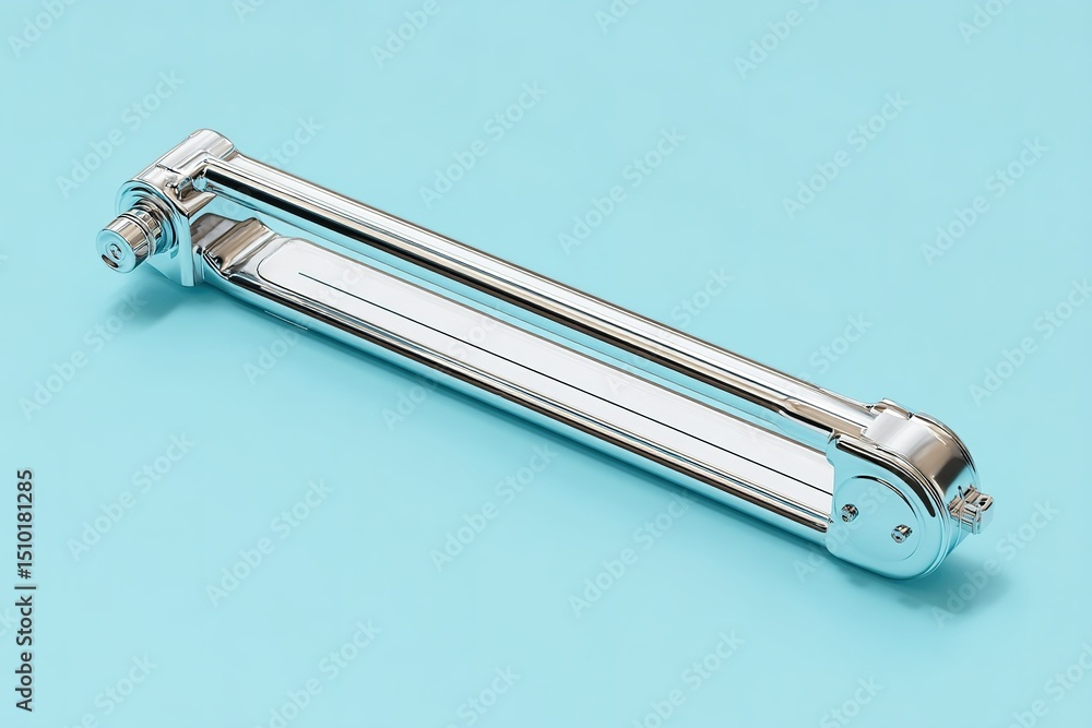 Poster reflective stainless steel tool on a light blue background showcasing its design and functionality i