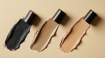 Three shades of foundation displayed on a beige backdrop.