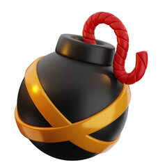 3D illustration of a cartoon-style bomb with a lit fuse, suitable for games, animations, or graphic design projects.