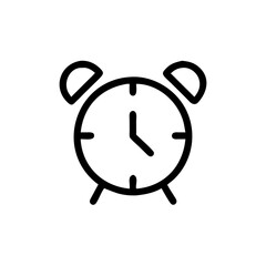 Simple alarm clock icon in minimalist design with black outline  
