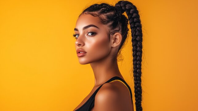 Girl with high braided ponytail and sporty look