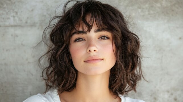 Girl with layered lob and soft curls