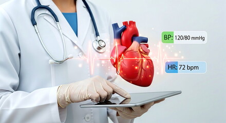 Healthcare professional analyzing virtual heart health data