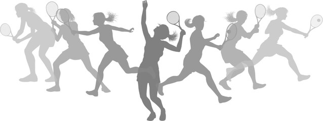 Silhouette Tennis players set. Active sports people healthy players fitness silhouettes concept.