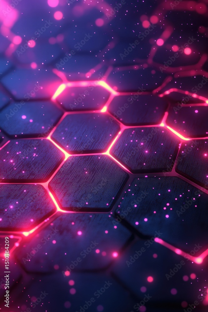 Poster hexagonal patterns illuminated by vibrant neon light create mesm